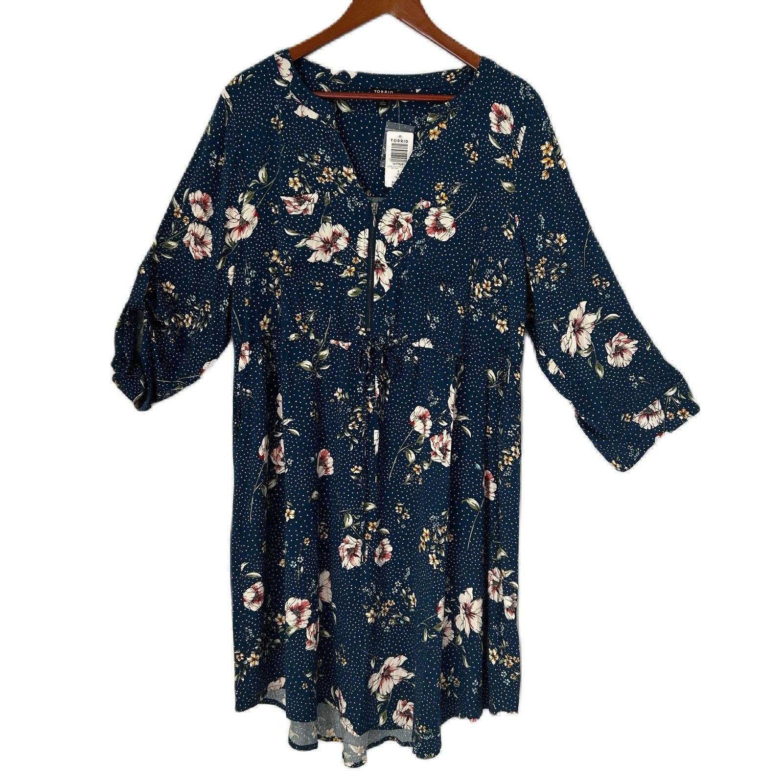 Torrid Dress Women 1x Blue Floral Zipper Pockets Cottage Romantic Office Nwt